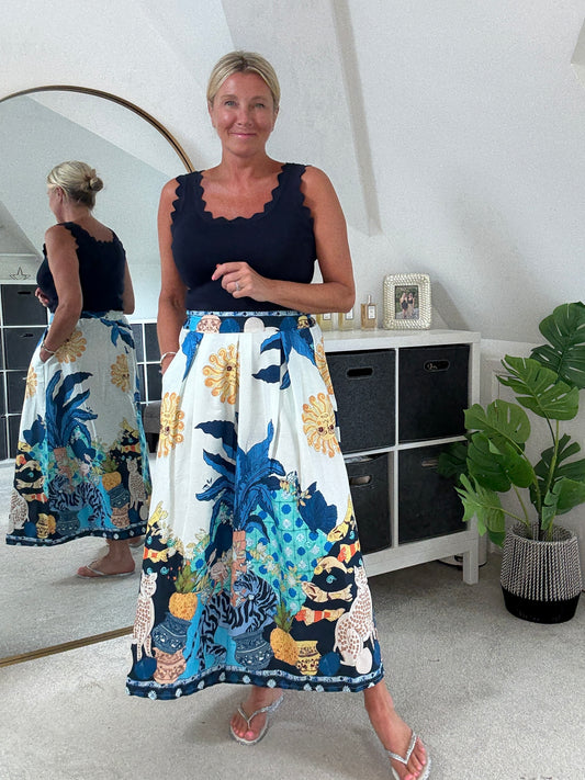 Cobalt Celestial Print Summer Skirt