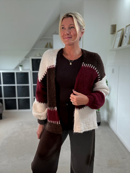 Brown/Mocha Patchwork Contrast Stitch Cosy Cardigan