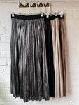 Black Metallic Pleated Skirt