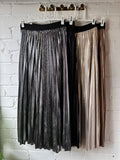 Black Metallic Pleated Skirt