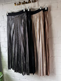 Black Metallic Pleated Skirt