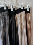 Black Metallic Pleated Skirt
