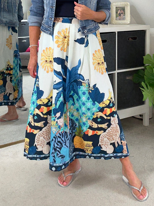 Cobalt Celestial Print Summer Skirt