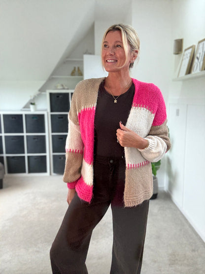Brown/Mocha Patchwork Contrast Stitch Cosy Cardigan