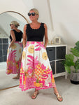 Pink Celestial Print Midi Skirt