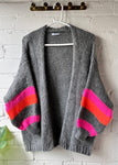 Charcoal Grey Stripe Sleeve Cosy Cardigan