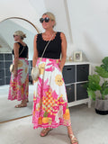 Pink Celestial Print Midi Skirt