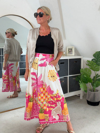 Pink Celestial Print Midi Skirt