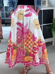 Pink Celestial Print Midi Skirt