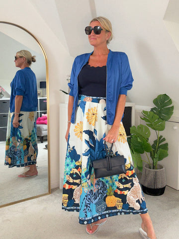 Cobalt Silk Mix 1/2 Sleeve Bomber Jacket