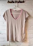 Beige/Pink Contrast Edge T Shirt