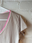 Beige/Pink Contrast Edge T Shirt