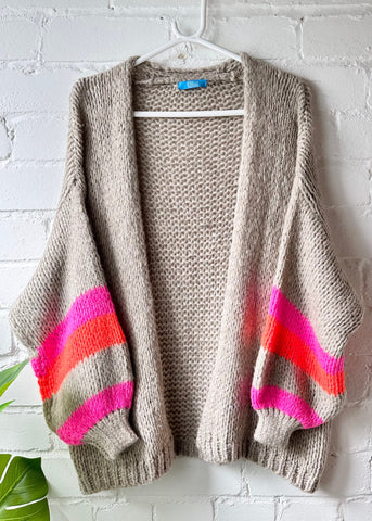 Oatmeal Stripe Sleeve Cosy Cardigan