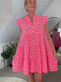 Neon Stripe Large Leopard Frill Sleeve Dress