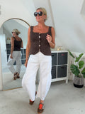 Chocolate Scoop Neck Gold Button Waistcoat