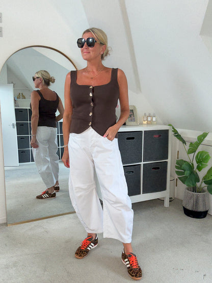 Chocolate Scoop Neck Gold Button Waistcoat