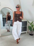 Chocolate Scoop Neck Gold Button Waistcoat