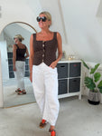 Chocolate Scoop Neck Gold Button Waistcoat