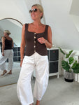 Chocolate Scoop Neck Gold Button Waistcoat