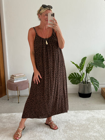 Chocolate Plaited Strap Leopard Maxi Dress 🐆