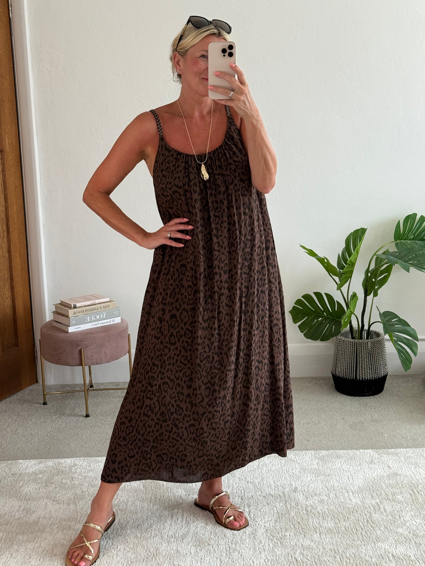 Chocolate Plaited Strap Leopard Maxi Dress 🐆