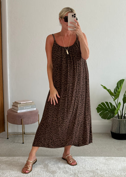 Chocolate Plaited Strap Leopard Maxi Dress 🐆