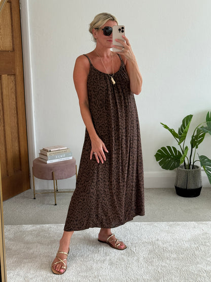 Chocolate Plaited Strap Leopard Maxi Dress 🐆
