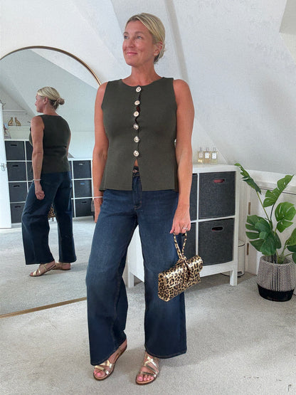Khaki Waistcoat with Gold Buttons