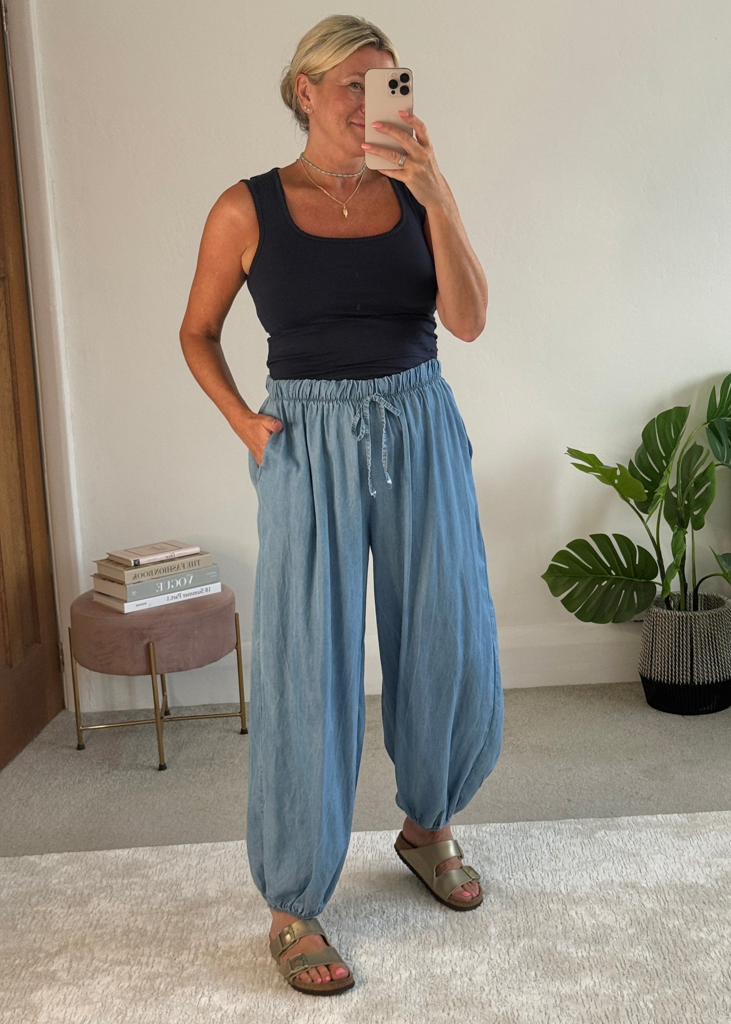 Light Denim Chambray Balloon Trousers