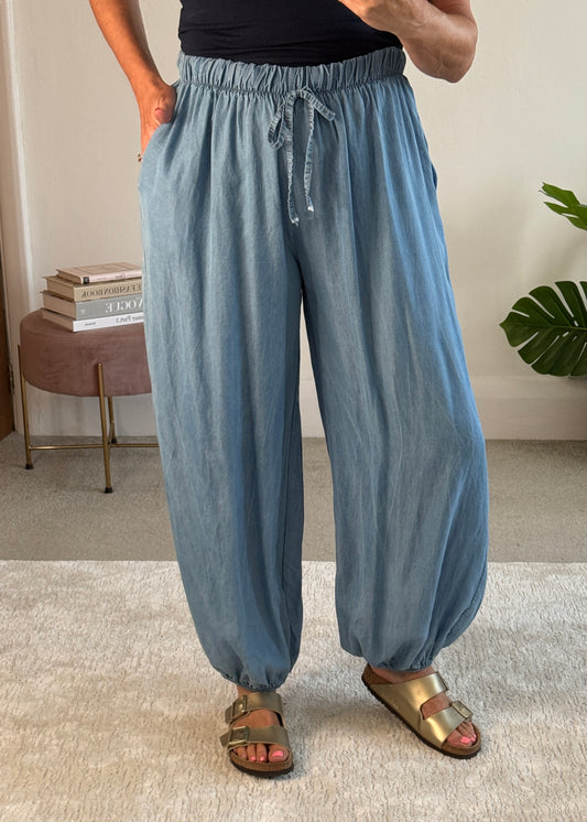 Light Denim Chambray Balloon Trousers
