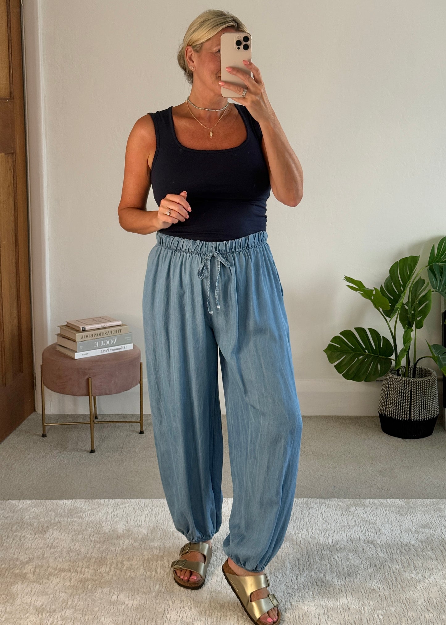 Light Denim Chambray Balloon Trousers