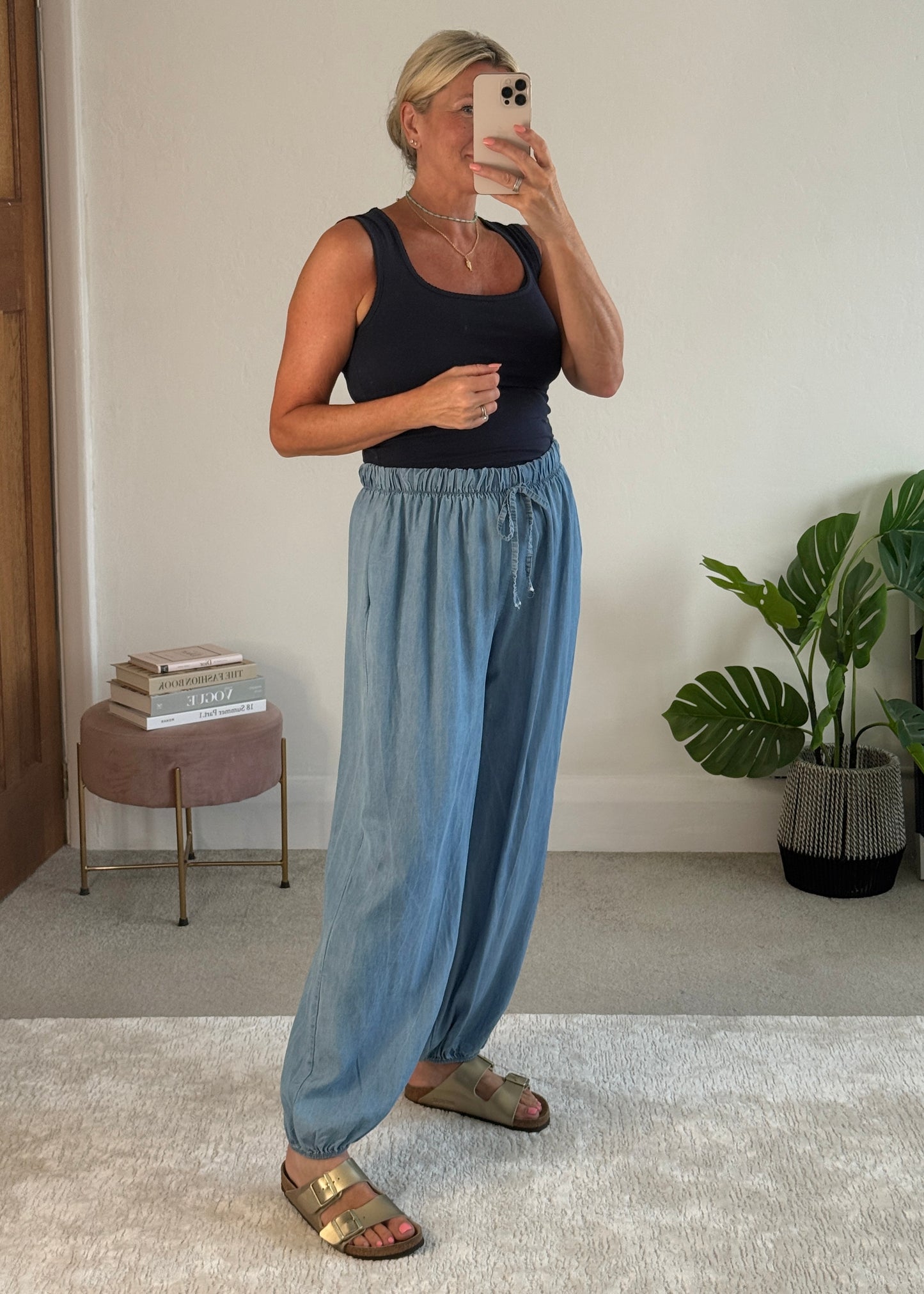 Light Denim Chambray Balloon Trousers