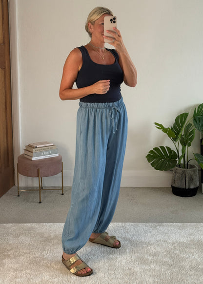 Light Denim Chambray Balloon Trousers