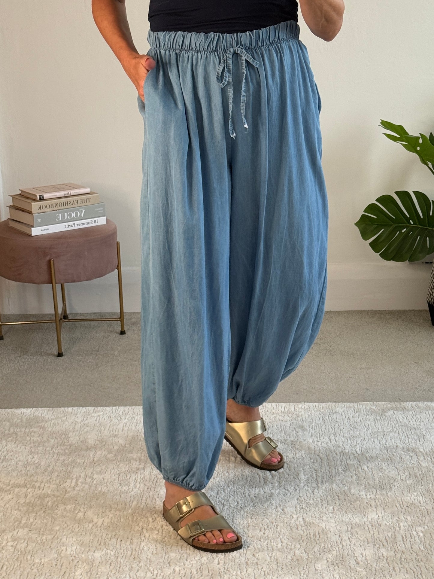 Light Denim Chambray Balloon Trousers