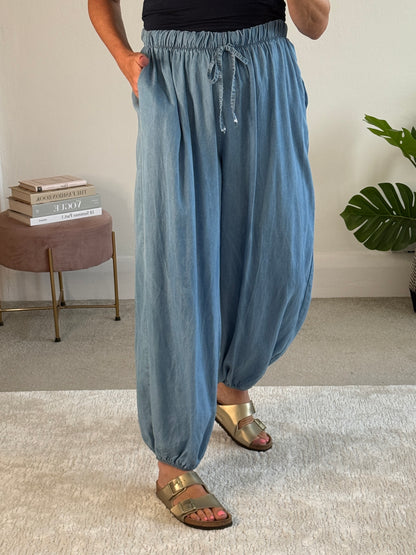 Light Denim Chambray Balloon Trousers