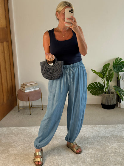 Light Denim Chambray Balloon Trousers