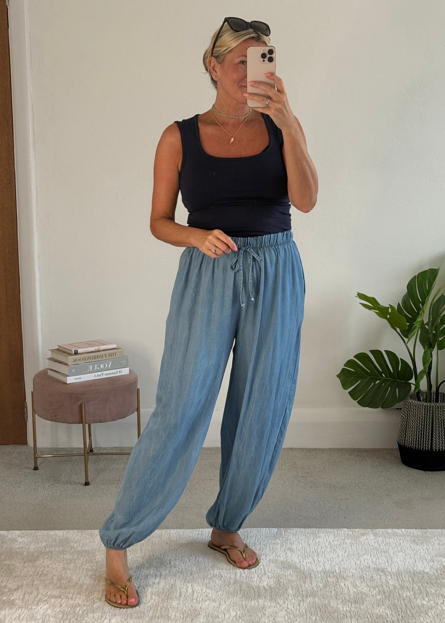 Light Denim Chambray Balloon Trousers