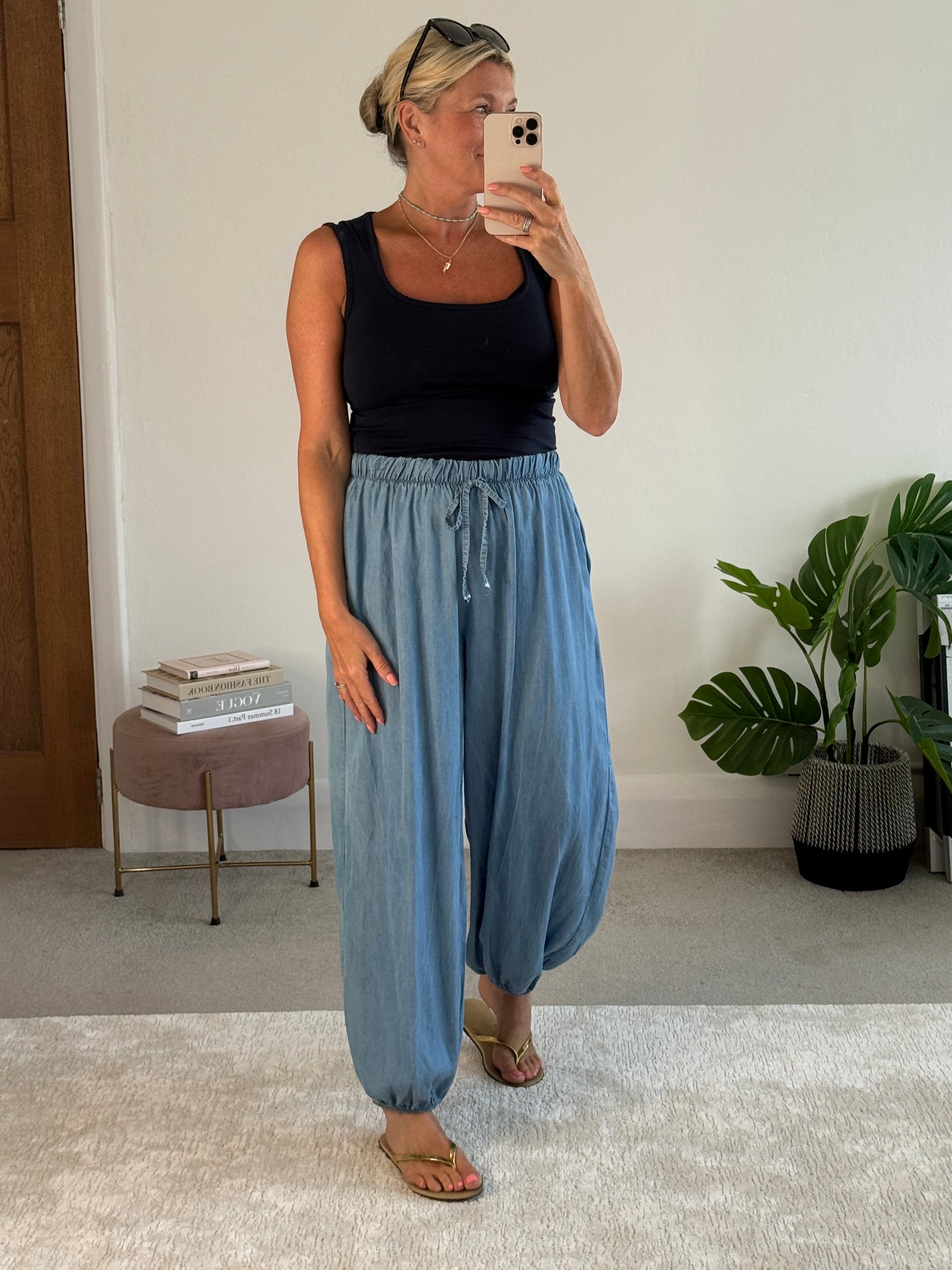 Light Denim Chambray Balloon Trousers