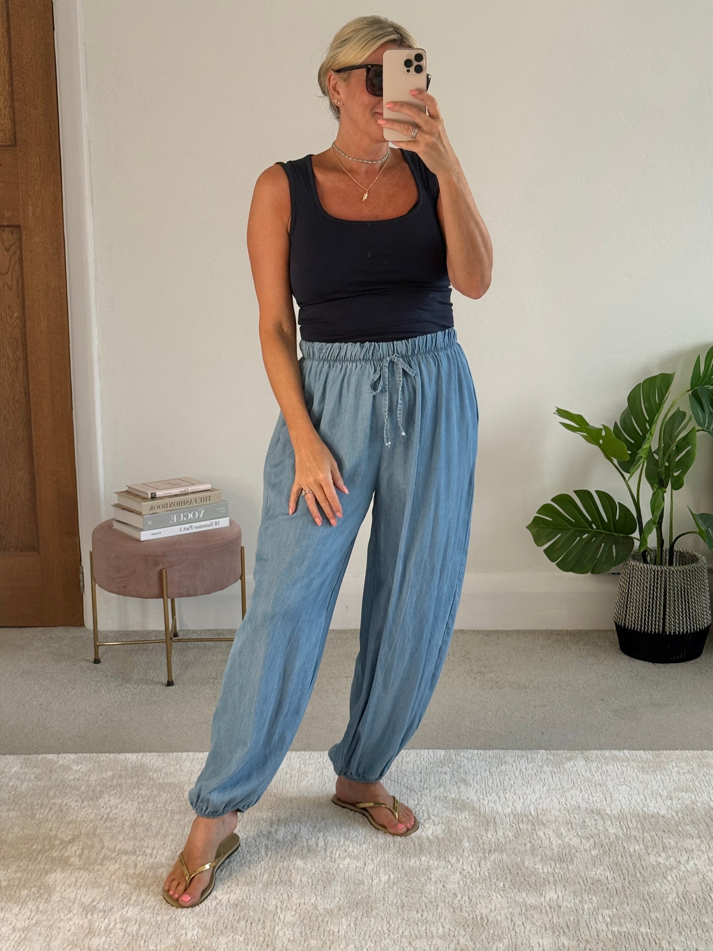 Light Denim Chambray Balloon Trousers