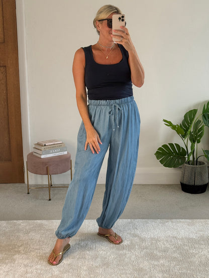 Light Denim Chambray Balloon Trousers