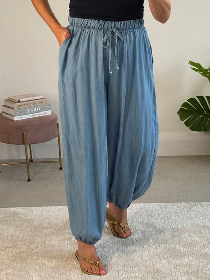 Light Denim Chambray Balloon Trousers
