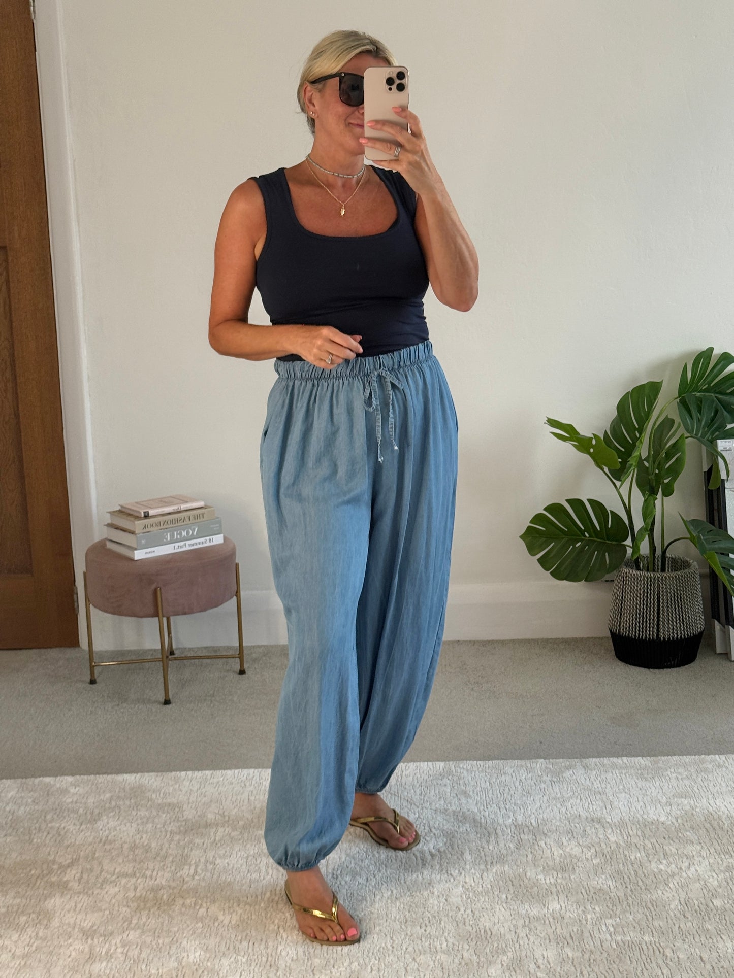 Light Denim Chambray Balloon Trousers