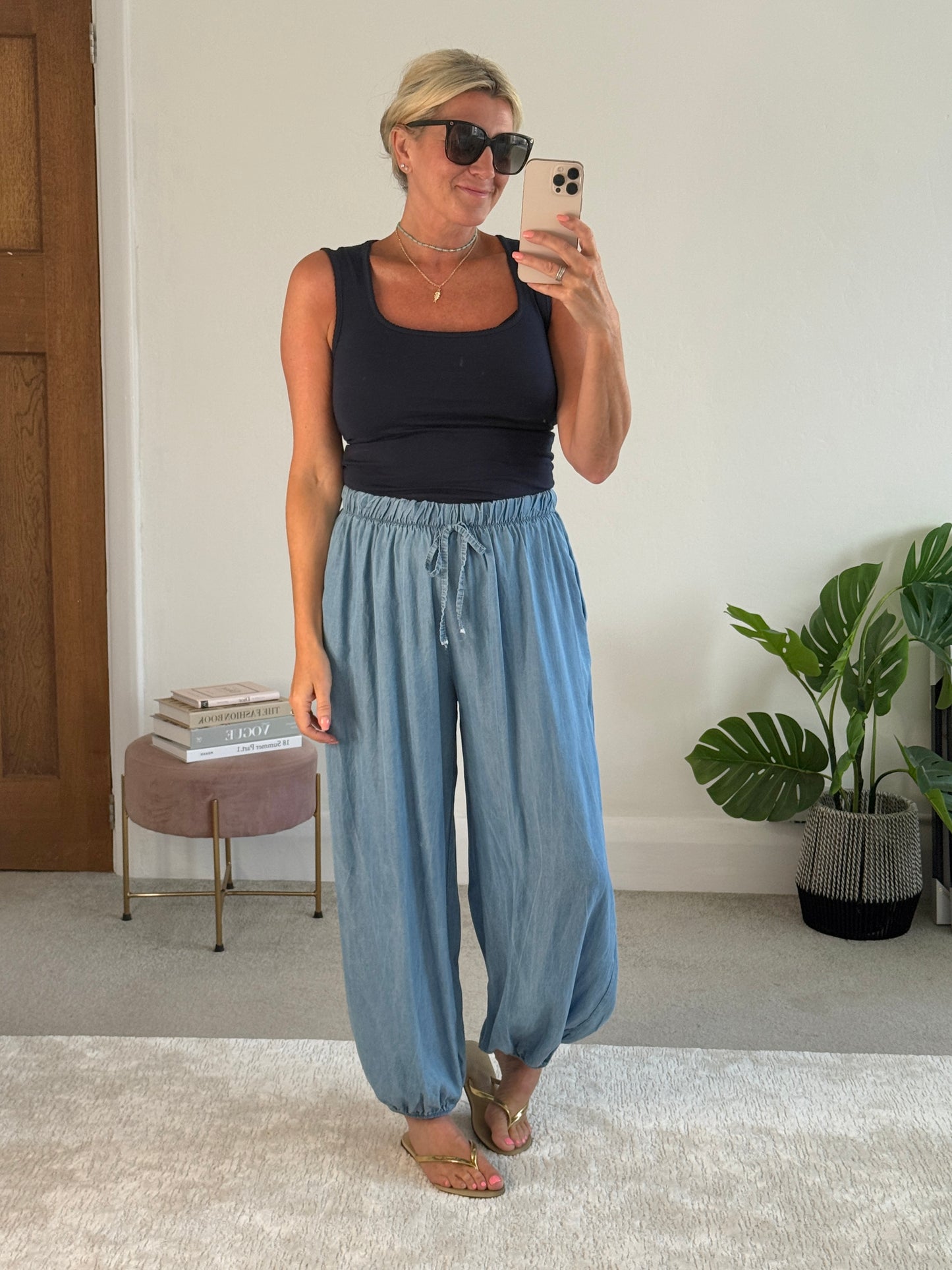 Light Denim Chambray Balloon Trousers