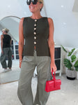 Khaki Cotton Barrel Leg Jeans