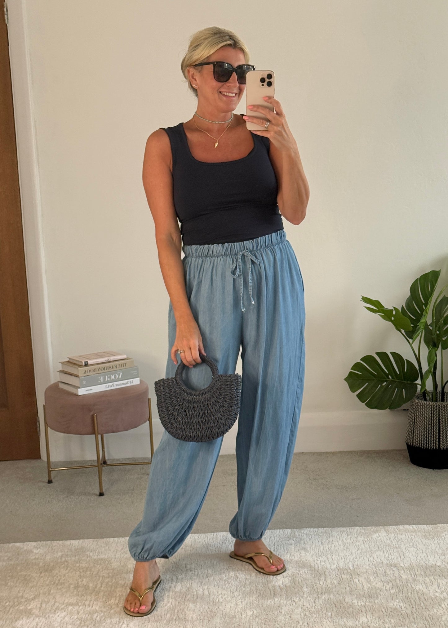 Light Denim Chambray Balloon Trousers