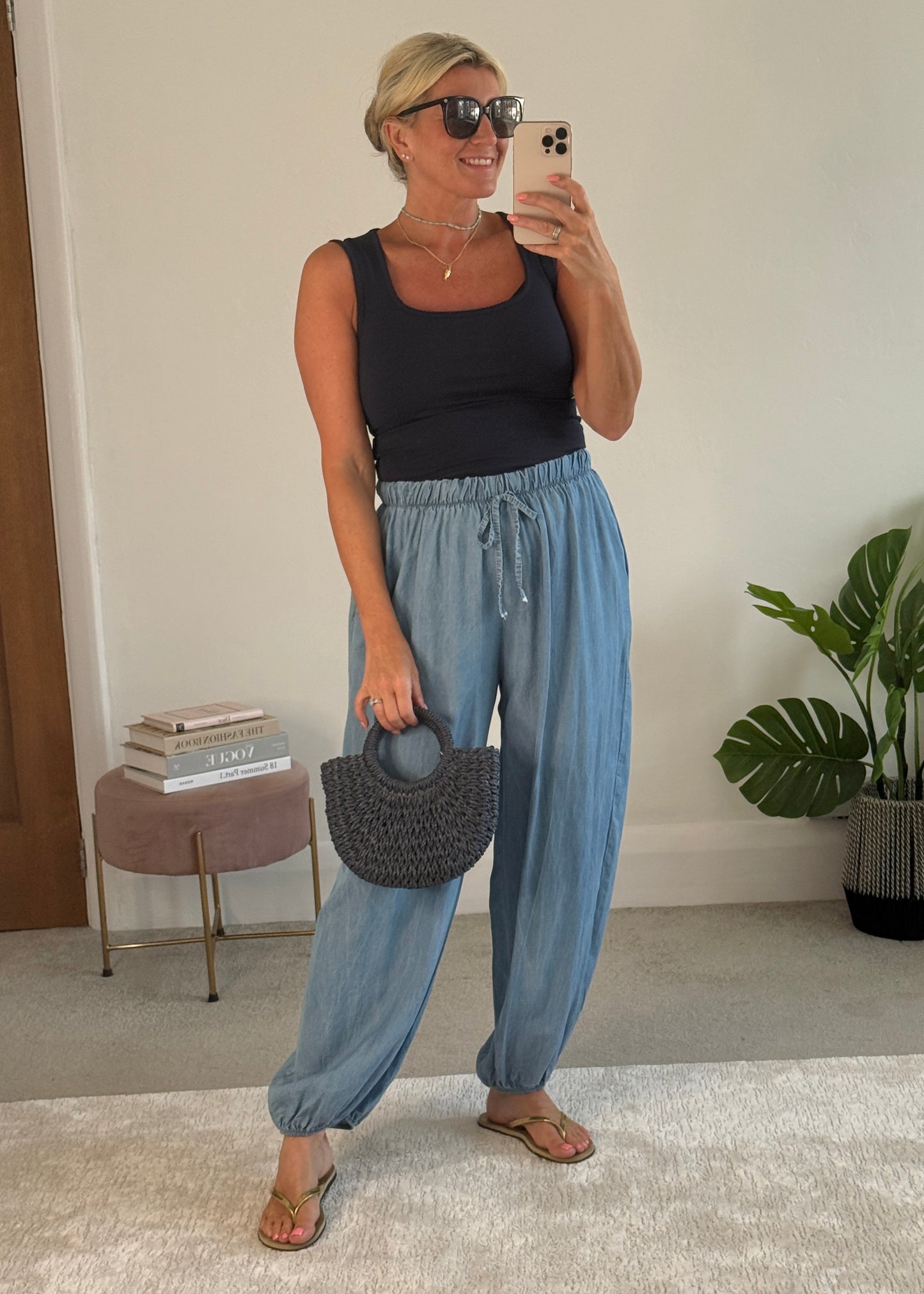 Light Denim Chambray Balloon Trousers