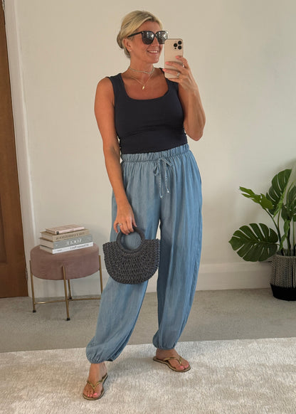 Light Denim Chambray Balloon Trousers