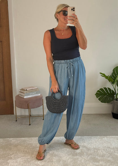 Light Denim Chambray Balloon Trousers