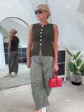Khaki Cotton Barrel Leg Jeans