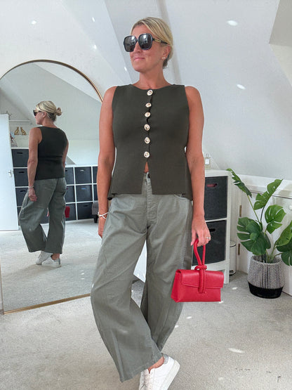 Khaki Waistcoat with Gold Buttons